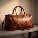 Braune Reisetasche aus Leder mit kurzen Griffen und Schulterriemen